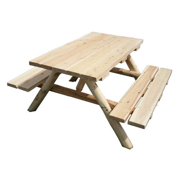 Shop Unfinished White Cedar Log Picnic Table with Attached 