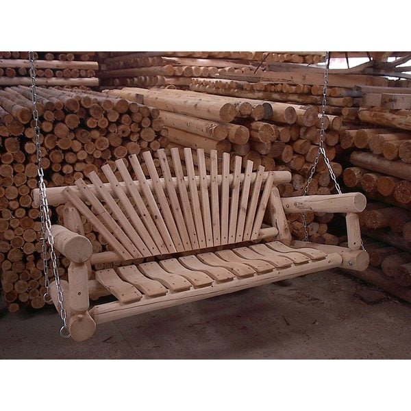 Shop White Cedar Log Rustic 7 Foot Porch Swing Ships To