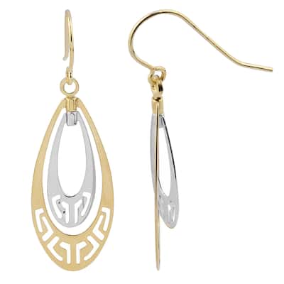 Fremada 14k Two-tone Gold Greek Key Teardrop Dangle Earrings