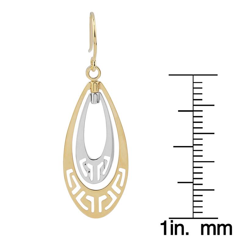 Fremada 14k Two-tone Gold Greek Key Teardrop Dangle Earrings