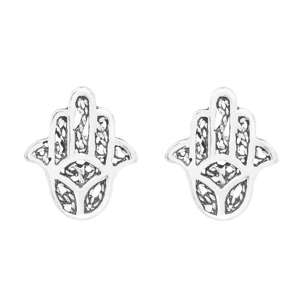 Handmade Mini Hamsa Fatima Hand Sterling Silver Stud Earrings Handmade Mini Hamsa Fatima Hand Sterling Silver Stud Earrings Thailand