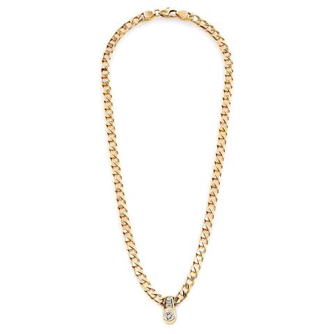 14K Yellow Gold 1ct TDW Curb Chain and Diamond Pendant Estate Necklace (H-I, SI1-SI2)