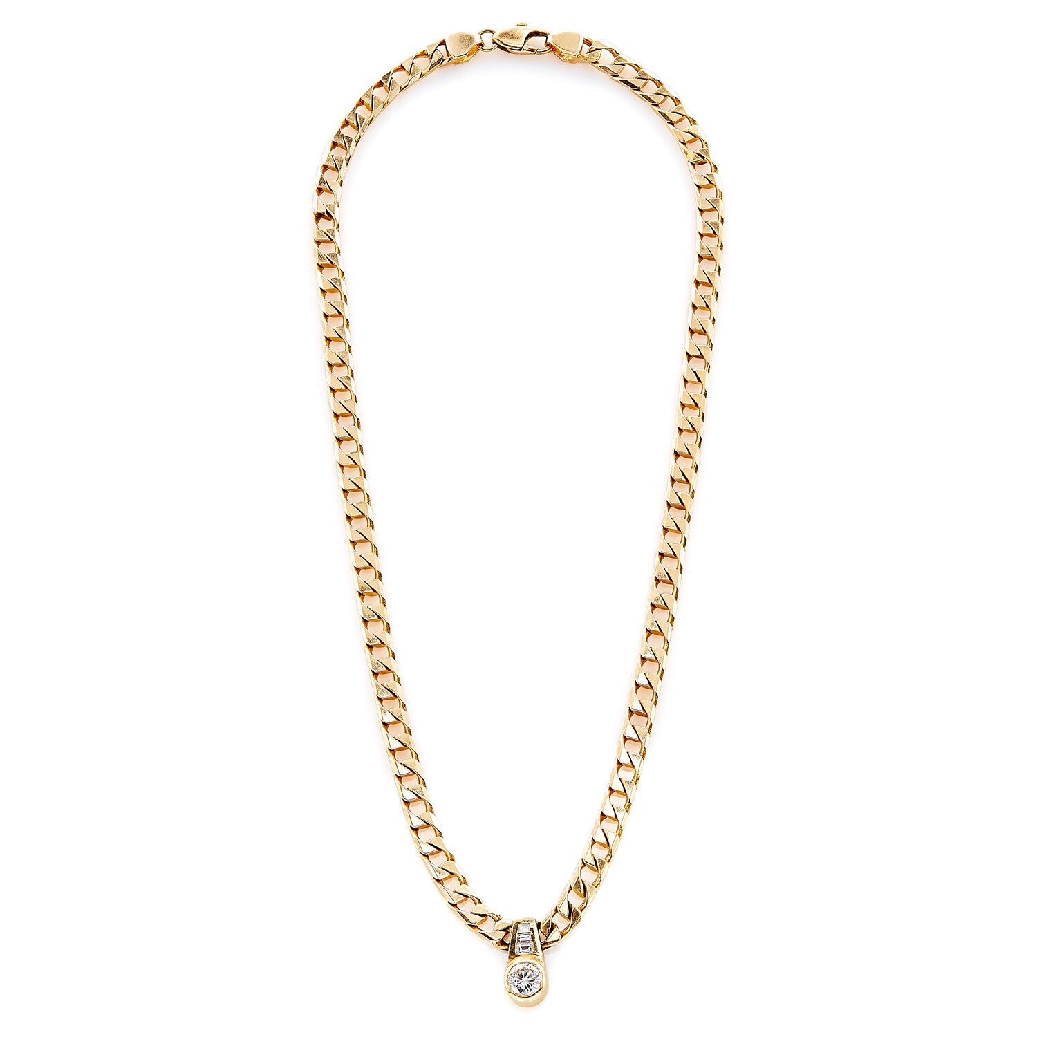 14K Gold Curb Chain Necklace with Diamond – Lireille