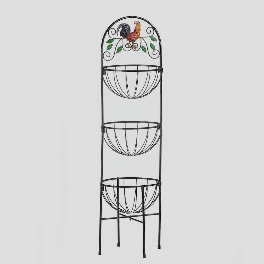 Rooster 3-Basket Metal Stand