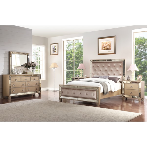 Shop Abbyson Chateau Mirrored Tufted 5 Piece Bedroom Set ...