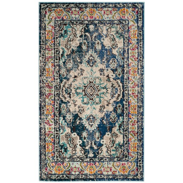 Safavieh Monaco Vintage Boho Medallion Navy / Light Blue Rug - 3' x 5'
