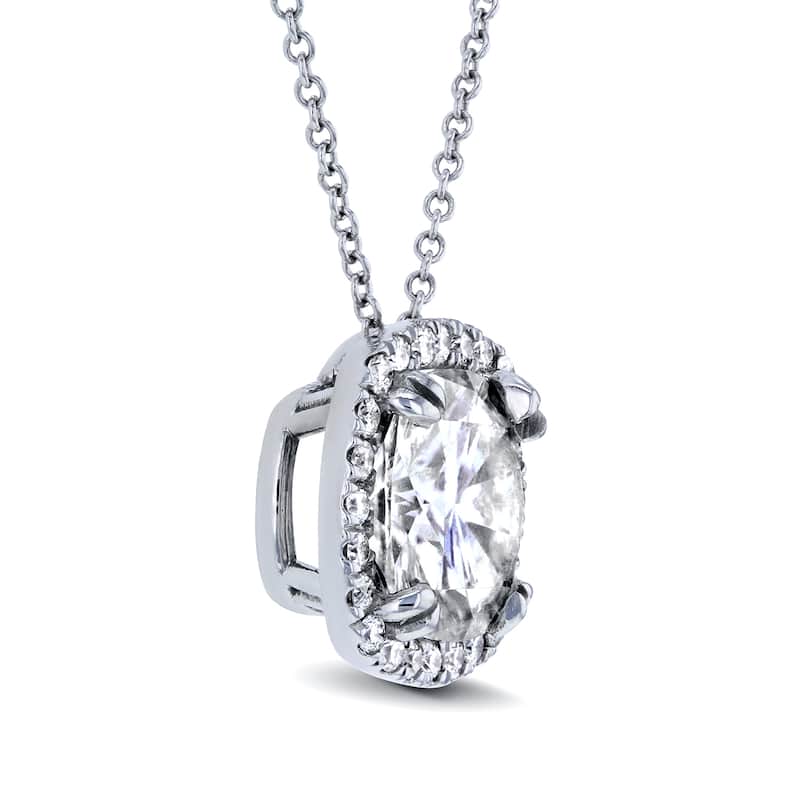 Annello by Kobelli 14k White Gold 8.5mm Cushion Moissanite and 1/5ct Diamond Halo Necklace (GH/VS, GH/I)
