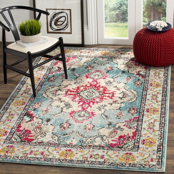 Safavieh Monaco Bohemian Medallion Light Blue Fuchsia Distressed Safavieh Monaco Bohemian Medallion Light Blue Fuchsia Distressed Rug 5 X27