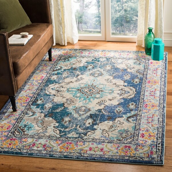 Safavieh Monaco Bohemian Medallion Navy / Light Blue Distressed Rug - 5' 1 x 7' 7