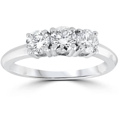 14k White Gold 1 Carat 3-Stone Diamond Engagement Ring Solitaire Round Cut