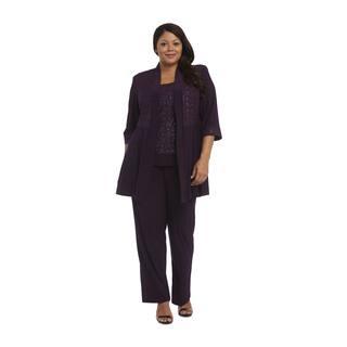 Rm Richards Purple Polyester Spandex Plus Size Glitter Pant Set Rm Richards Purple Polyester Spandex Plus Size Glitter Pant Set