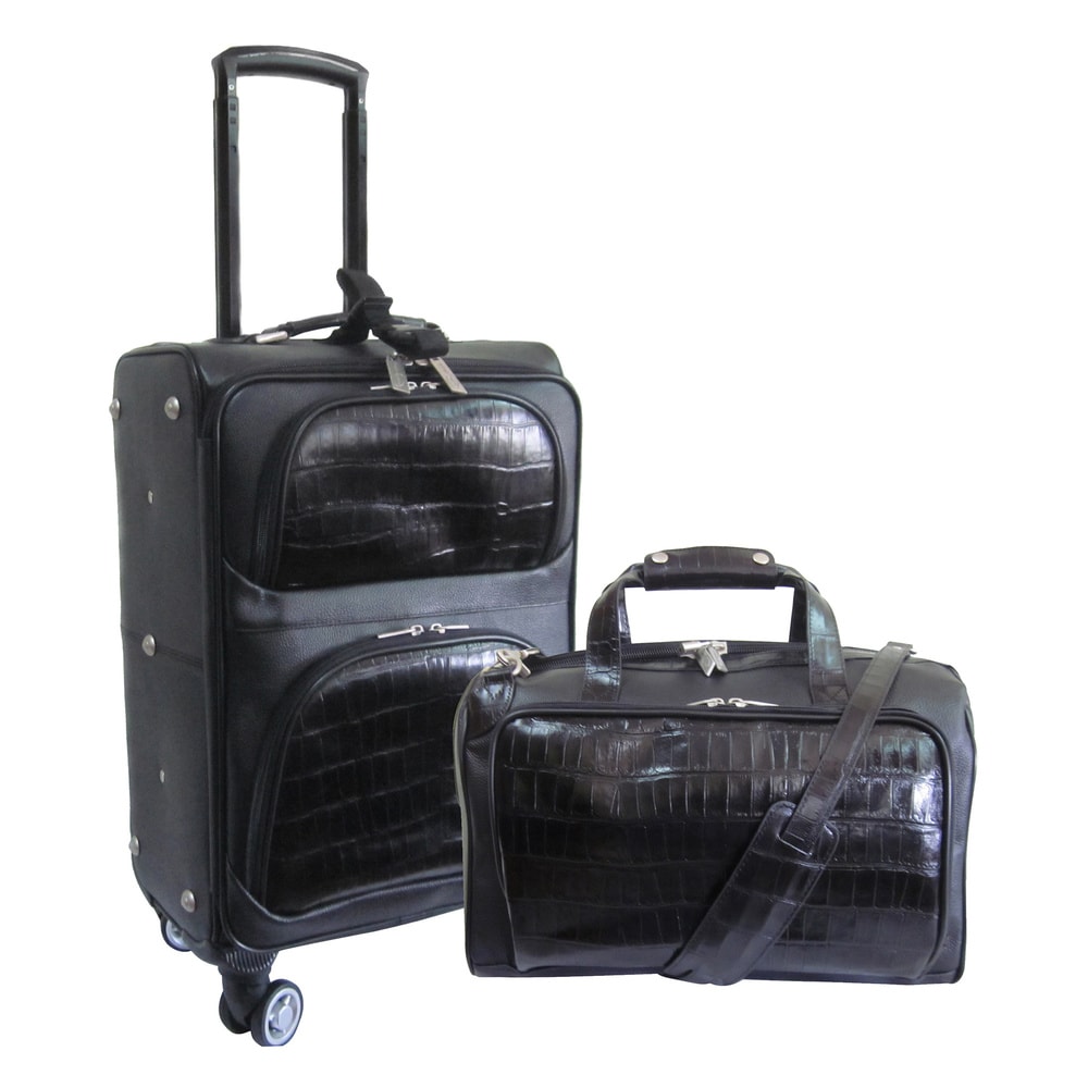 black leather luggage