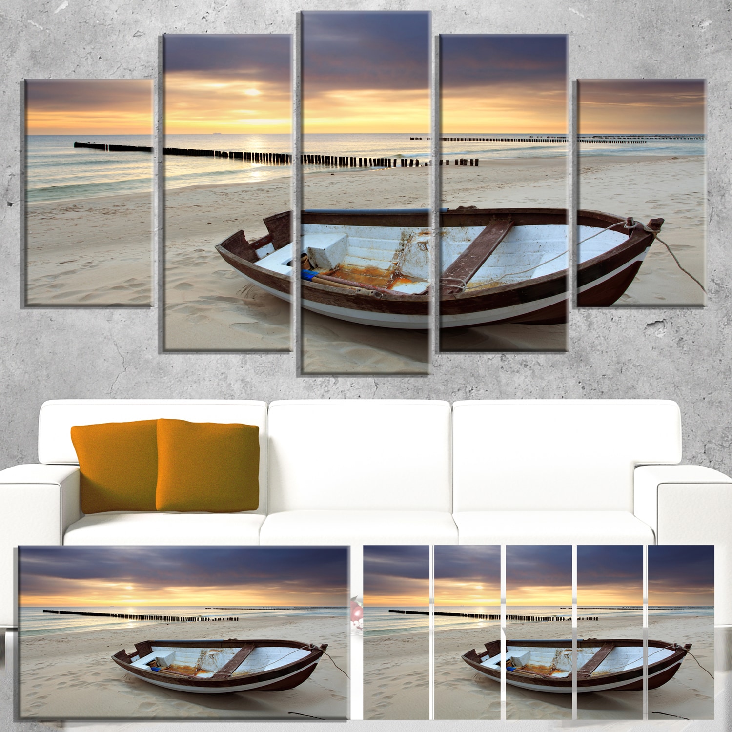 Shop Designart Boat On Beautiful Sunrise Seashore Large Beach Canvas Wall Art On Sale Overstock 13284445