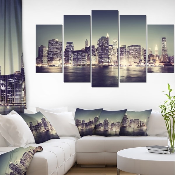 Black and White NYC Night Panorama' Cityscape Wall Art on Canvas