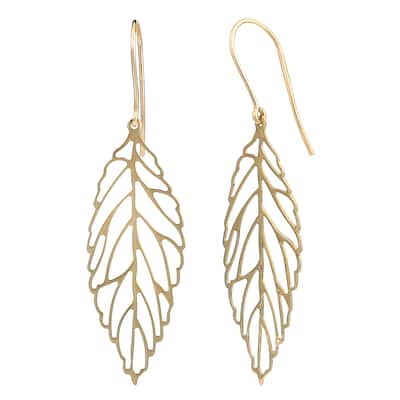 Fremada 14k Yellow Gold High Polish Leaf Drop Earrings
