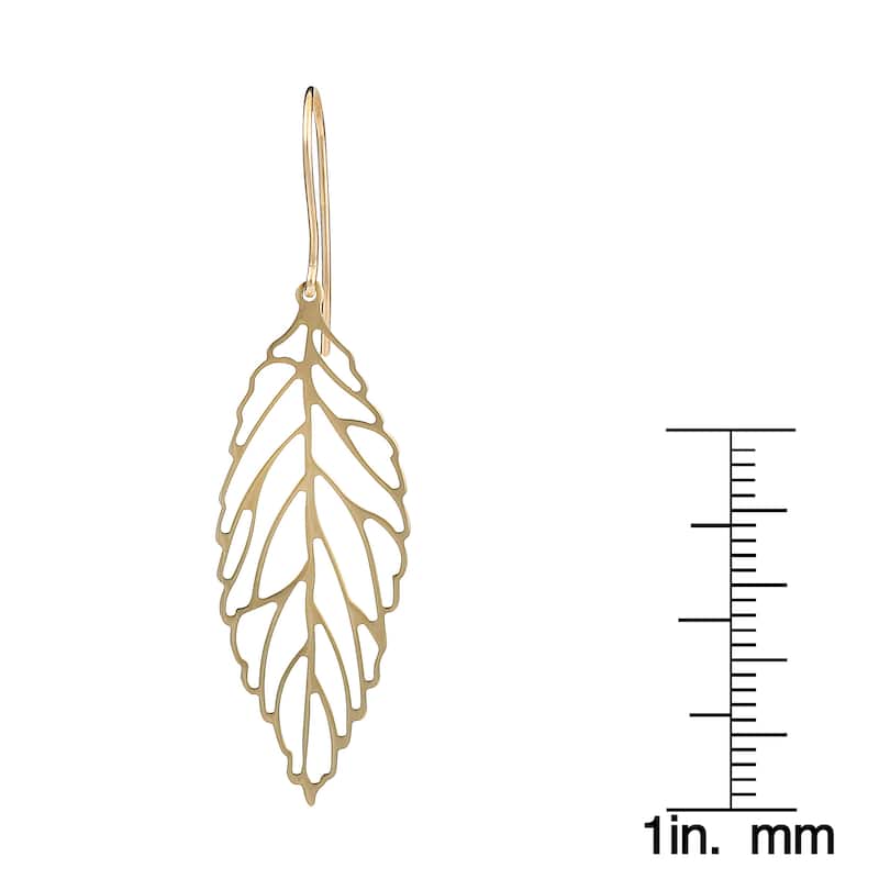 Fremada 14k Yellow Gold High Polish Leaf Drop Earrings
