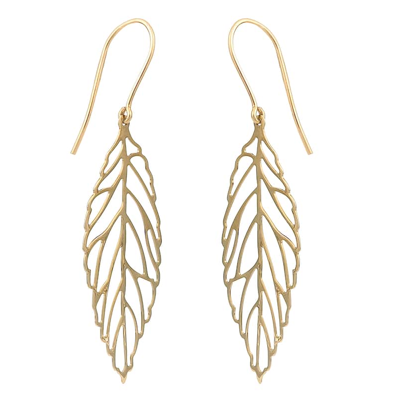 Fremada 14k Yellow Gold High Polish Leaf Drop Earrings