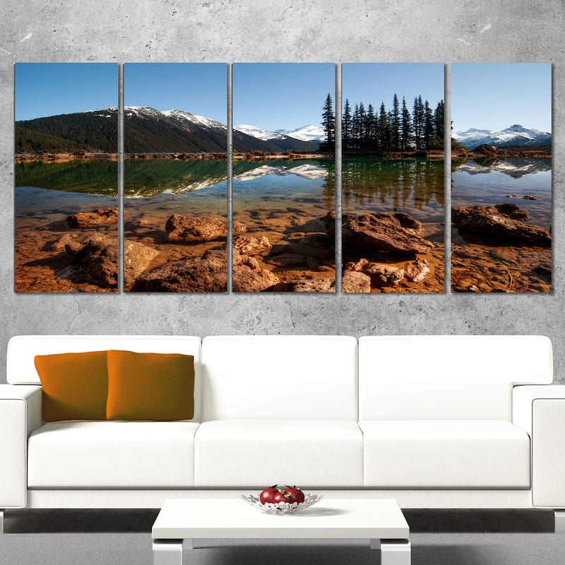 Designart "Beautiful Clear Lake with Pine Trees" Extra Large Landscape