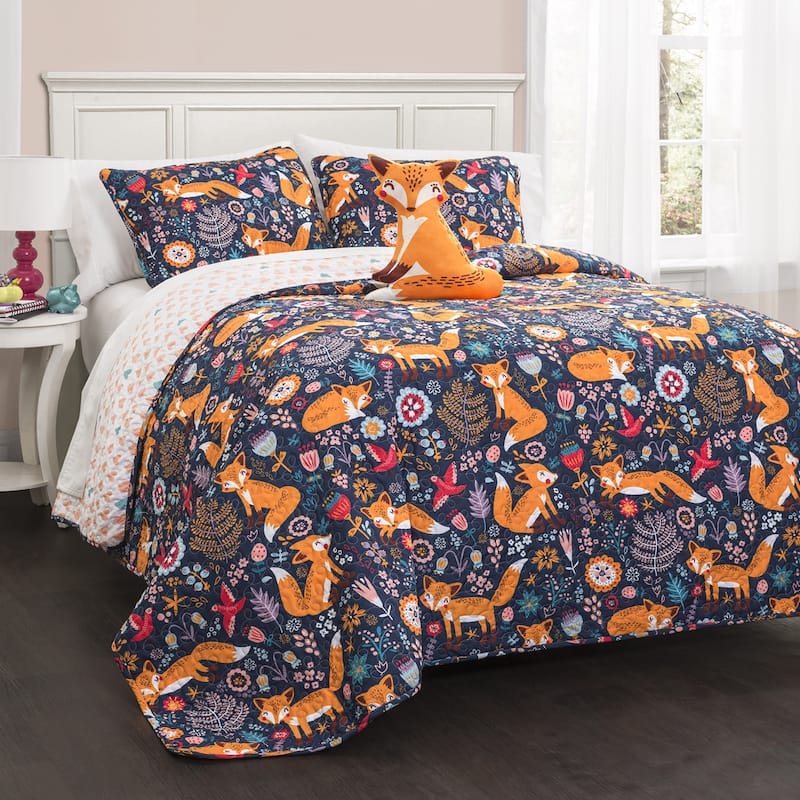 Lush Decor Pixie Fox 4-piece Quilt Set - Navy - Twin