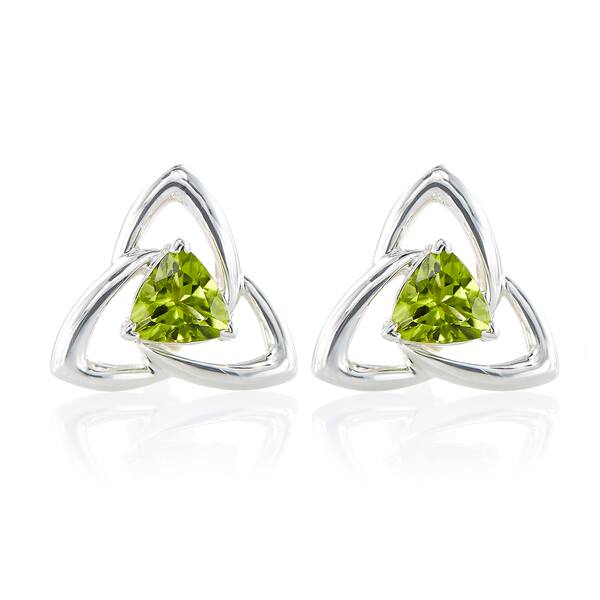 Celtic Trinity Knot Earrings Sterling Silver with Stone Center