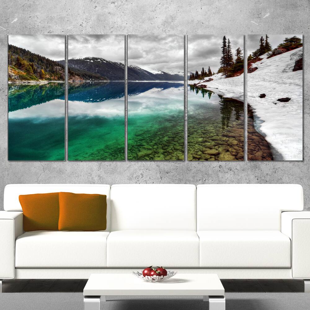 Designart "Clear Lake Pine Trees and Mountains" Extra Large Landscape