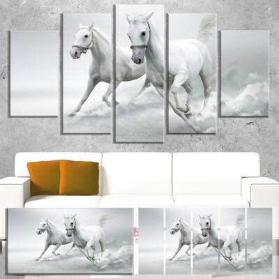 Designart 'Running White Horses' Extra Large Animal Artwork