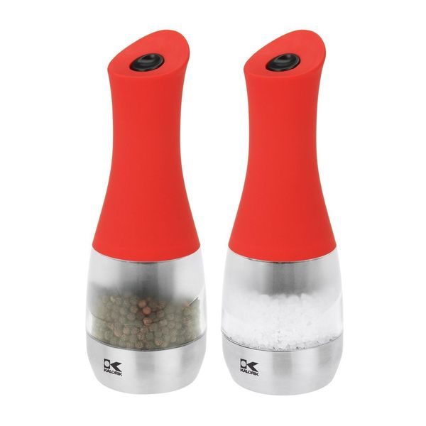 Kalorik Contempo Stainless Steel Red Electric Salt and Pepper Grinder Set