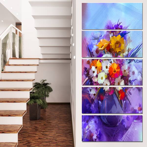 Designart 'Watercolor Flowers in Purple Vase' Large Floral Canvas ...