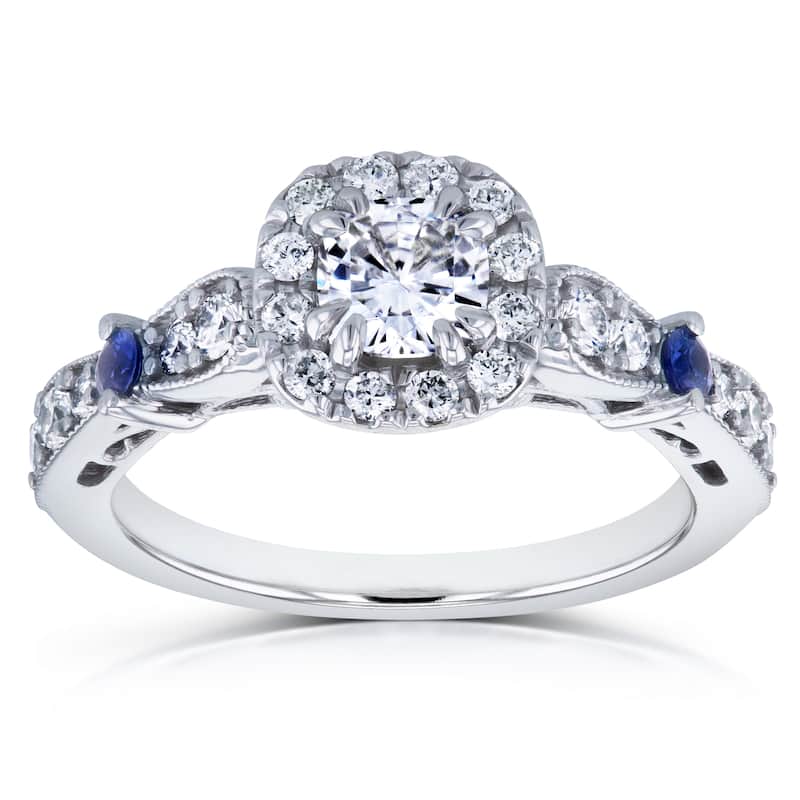 Annello by Kobelli 14k White Gold 1ct TGW Moissanite with Sapphire and Diamond Antique Engagement Ring (GH, I1-I2)