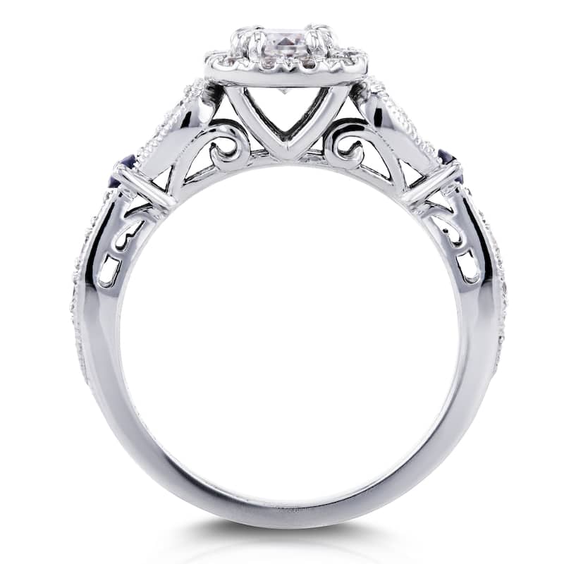 Annello by Kobelli 14k White Gold 1ct TGW Moissanite with Sapphire and Diamond Antique Engagement Ring (GH, I1-I2)