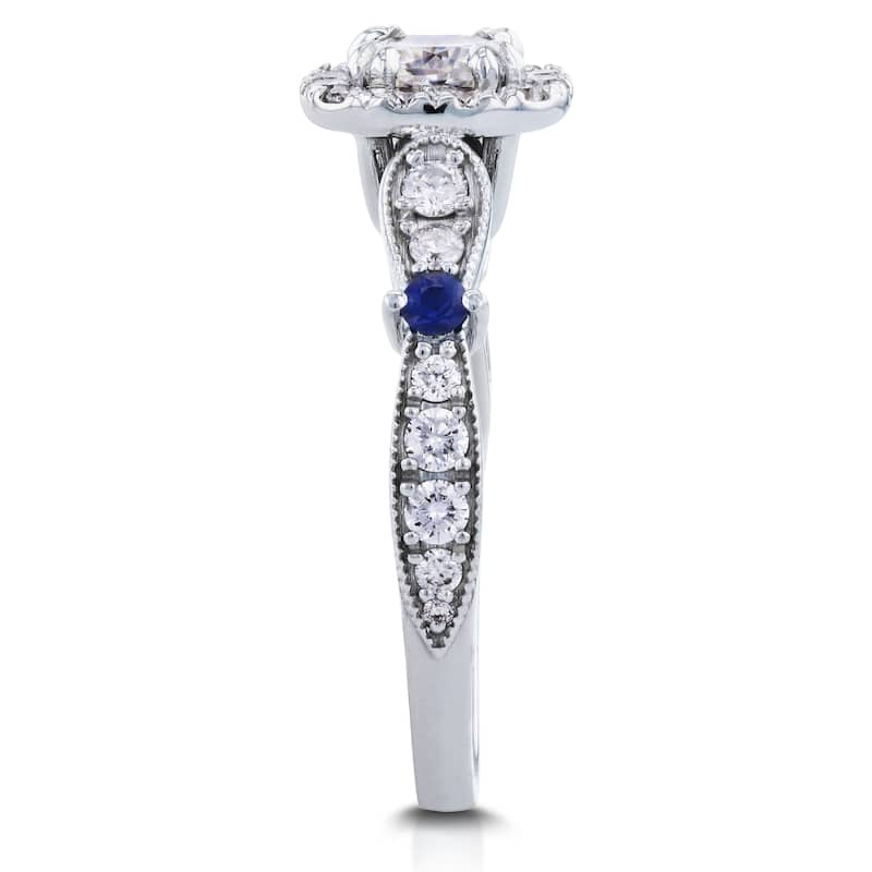 Annello by Kobelli 14k White Gold 1ct TGW Moissanite with Sapphire and Diamond Antique Engagement Ring (GH, I1-I2)