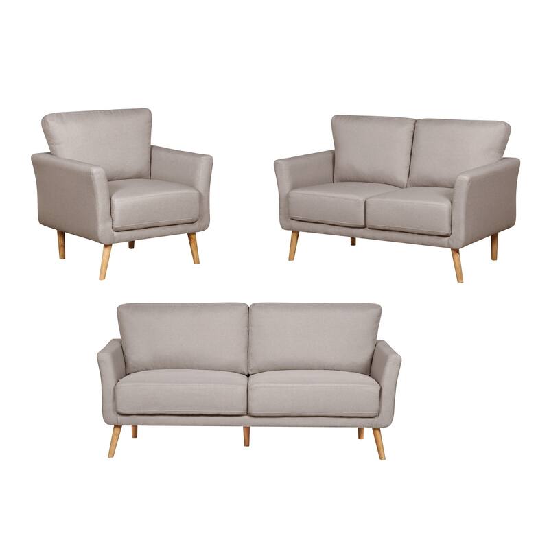 3-Piece Linen Fabric Sofa, Loveseat and Chair Living Room Set - Beige
