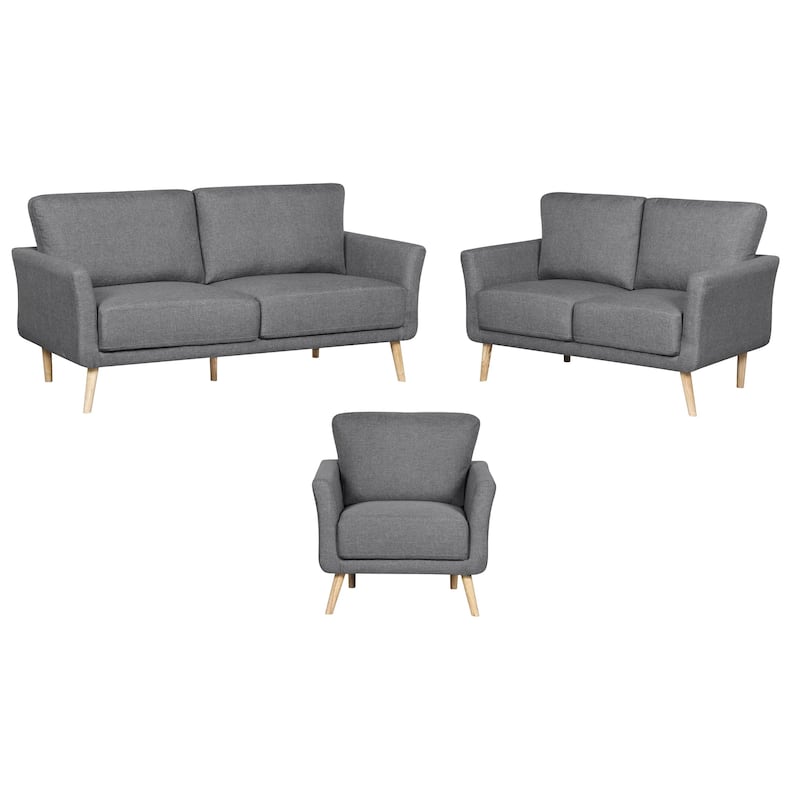 3-Piece Linen Fabric Sofa, Loveseat and Chair Living Room Set - Grey