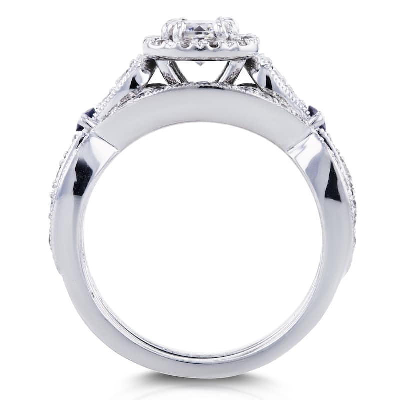 Annello by Kobelli 14k White Gold 1 1/6ct TGW Moissanite with Sapphire and Diamond Antique 2 Ring Bridal Set (GH, I1-I2)