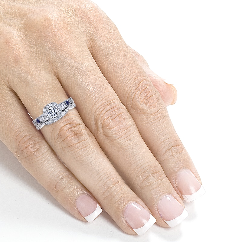 Annello by Kobelli 14k White Gold 1 1/6ct TGW Moissanite with Sapphire and Diamond Antique 2 Ring Bridal Set (GH, I1-I2)
