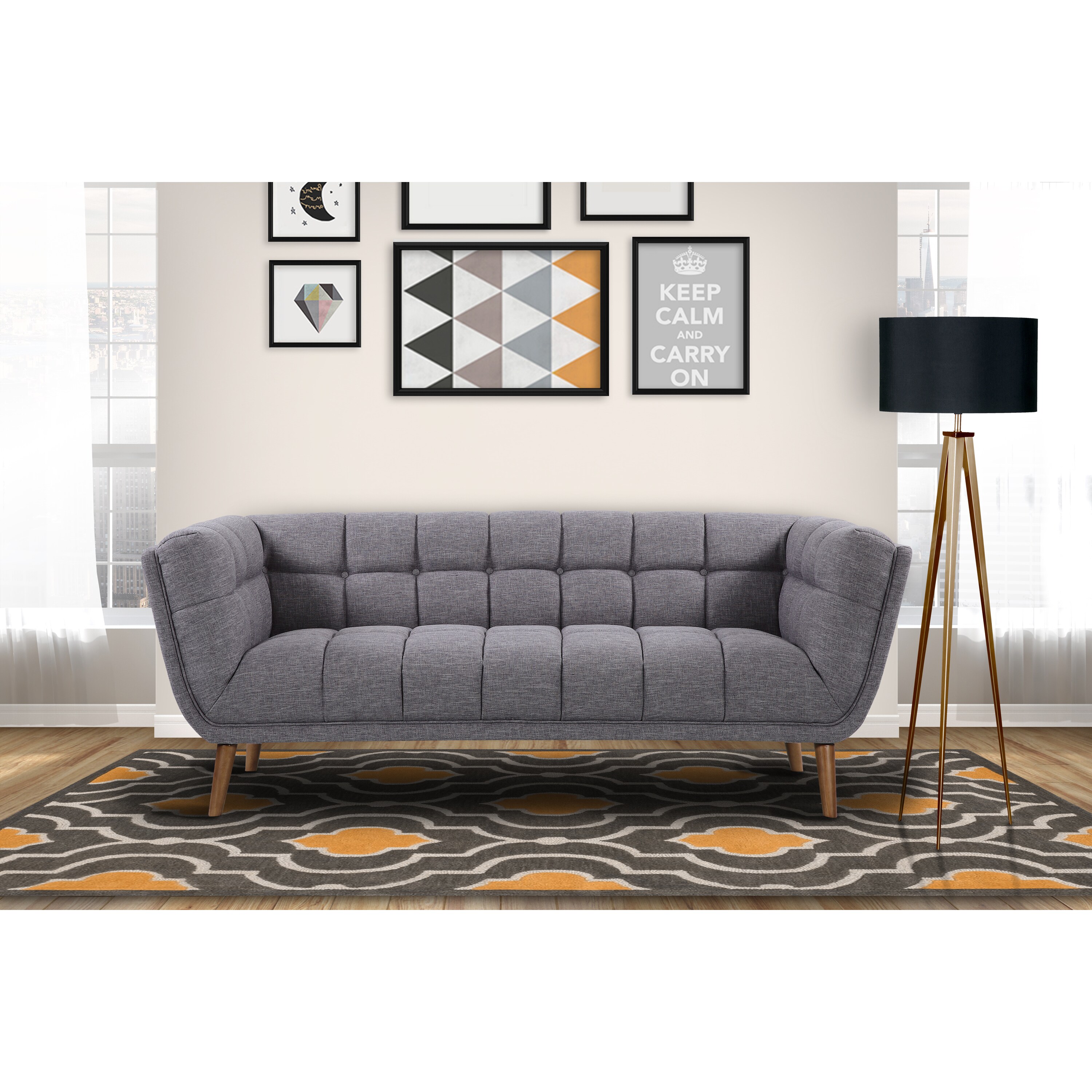 Details About Armen Living Phantom Mid Century Modern Sofa In Dark Gray Grey