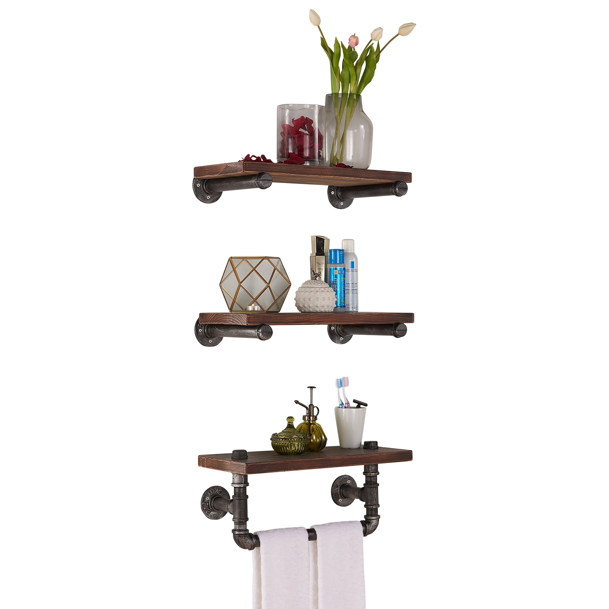 Shop Black Friday Deals On Armen Living Conrad Industrial Grey Walnut Finish Wood 20 Inch Floating Wall Shelf Overstock 13288089