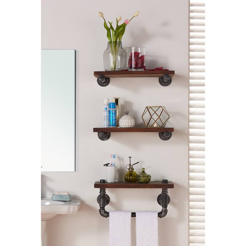 Armen Living Conrad Industrial Grey/ Walnut-finish Wood 20-inch Floating Wall Shelf