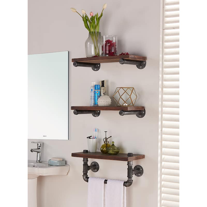 Armen Living Conrad Industrial Grey/ Walnut-finish Wood 20-inch Floating Wall Shelf