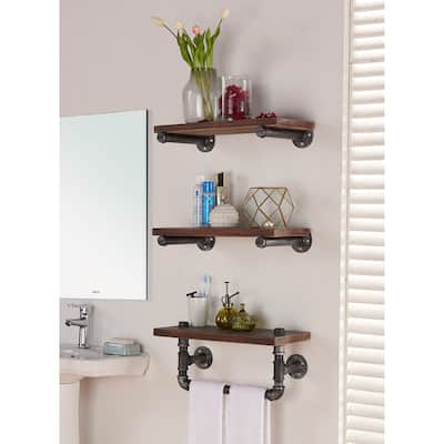 Armen Living Conrad Industrial Grey/ Walnut-finish Wood 20-inch Floating Wall Shelf