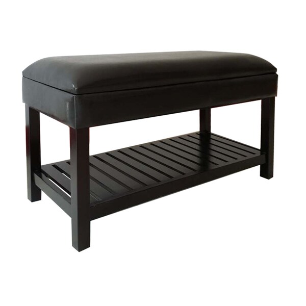 Rodney Espresso Faux Leather and Wood Storage Bench