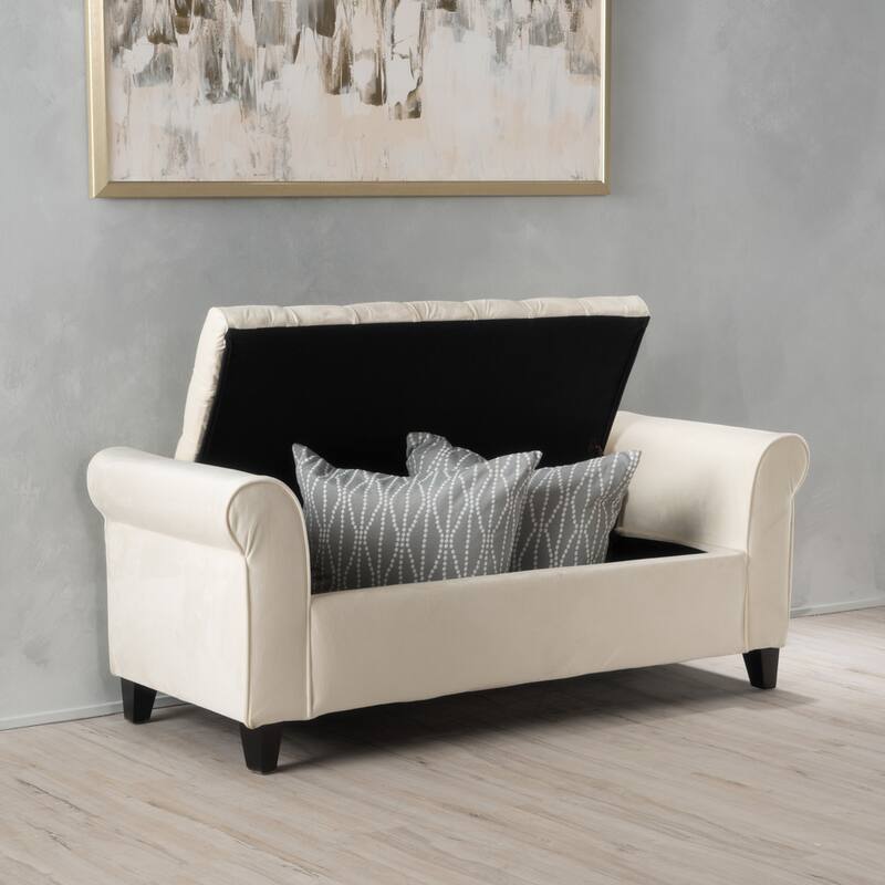 Keiko Contemporary Rolled Arm Velvet Storage Ottoman Bench by Christopher Knight Home