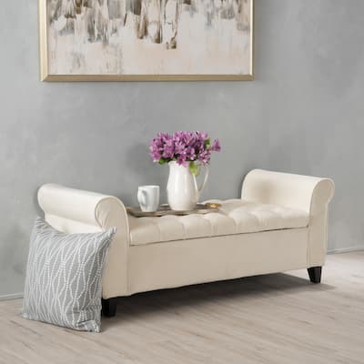 Keiko Contemporary Rolled Arm Velvet Storage Ottoman Bench by Christopher Knight Home