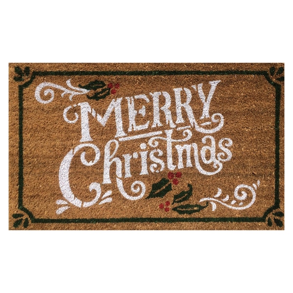 'Merry Christmas' Multicolor Coir Vinyl-backed Doormat (1'6 x 2'6)