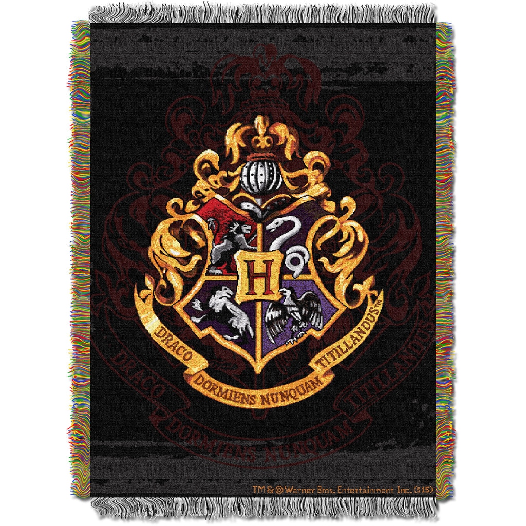 Harry Potter Grey Stripe Hogwarts Crest Shower Curtain