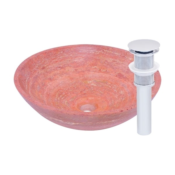 Novatto Red Travertine Vessel Sink and Chrome Umbrella Drain - Bed Bath ...