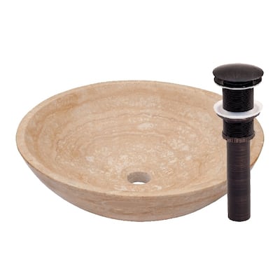 Novatto Beige Travertine Vessel Sink and Oil Rubbed Bronze Umbrella Drain