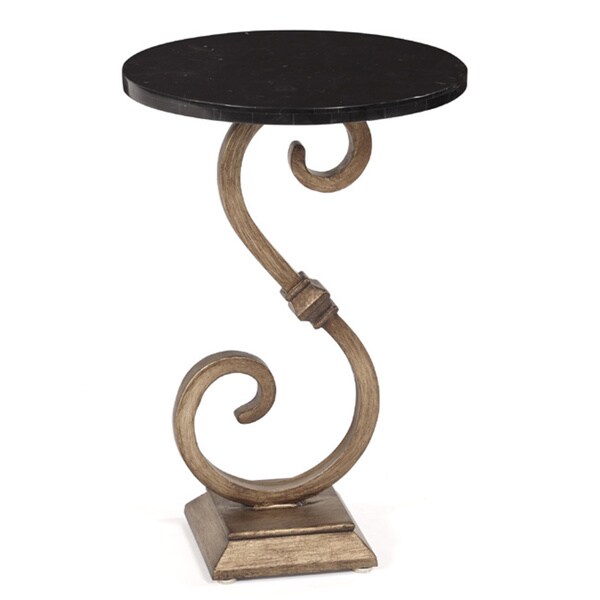 Progressive Cadence Seahorse Black Marble Mdf And Gold Finished Cast Iron Round Pedestal Table