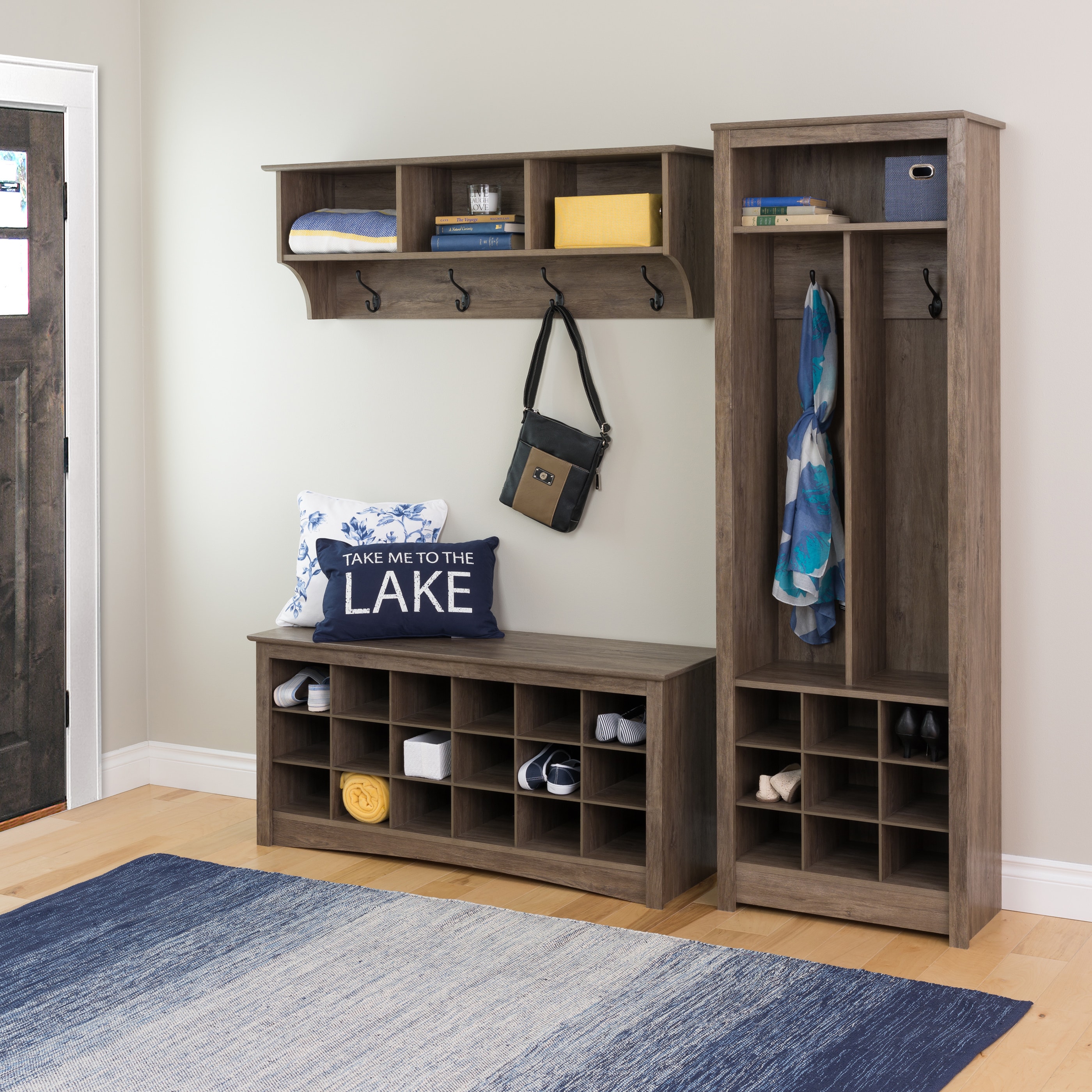 Shop Black Friday Deals On Space Saving Driftwood Grey Entryway Organizer With Shoe Storage Overstock 13293204