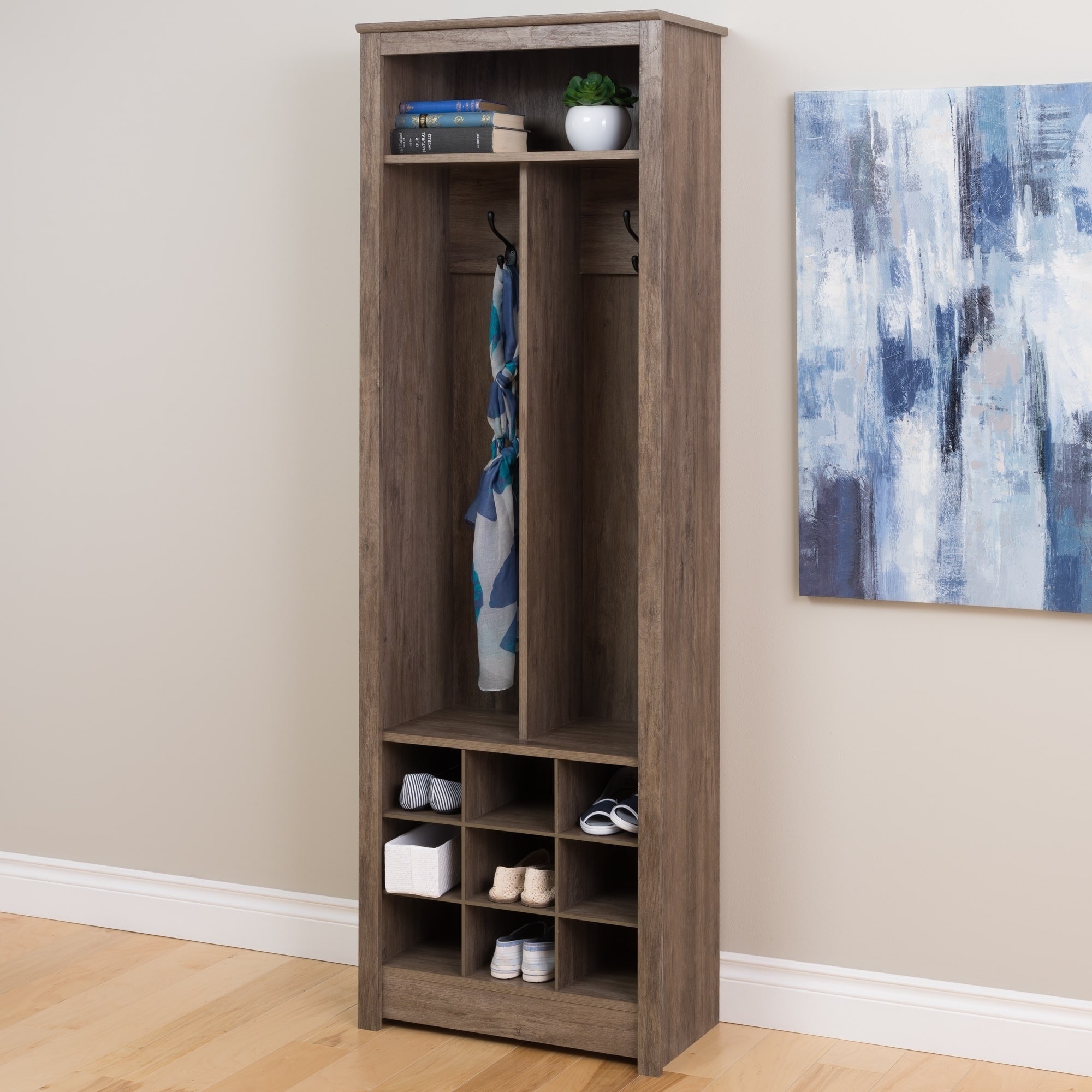 Shop Black Friday Deals On Space Saving Driftwood Grey Entryway Organizer With Shoe Storage Overstock 13293204